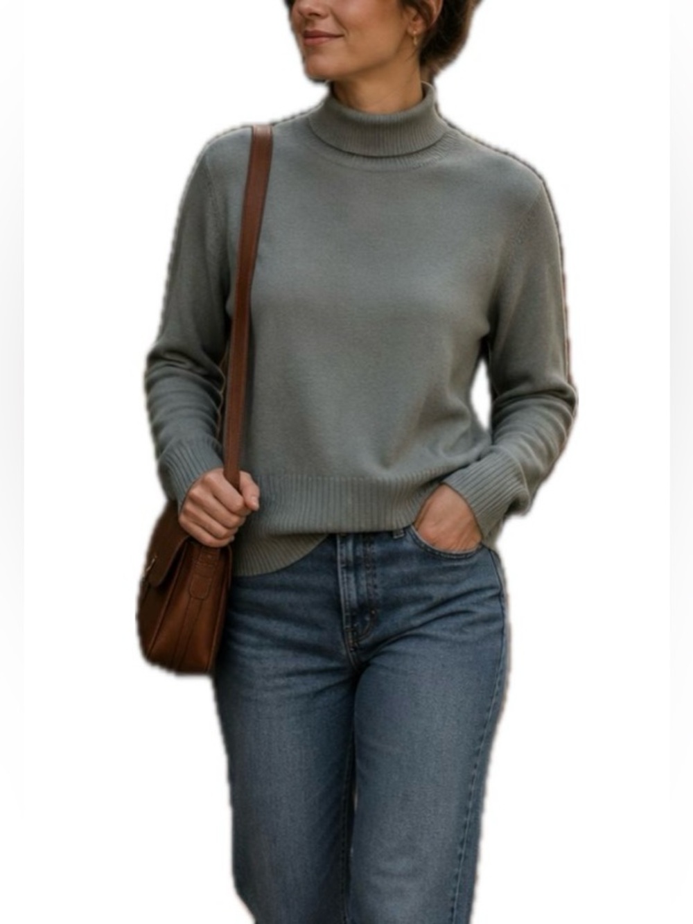 French Connection Women's Gray Ribbed Knit Turtleneck Pullover Sweater S